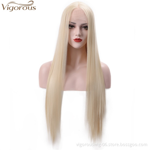 Vigorous Long Straight 613 Blonde Lace Front Wigs For Women Synthetic Fiber Heat Resistant Wigs Glueless Hair Wigs